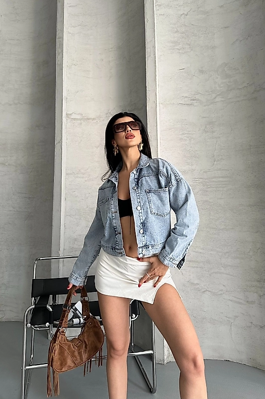 ÇİFT CEPLİ CROP KOT CEKET